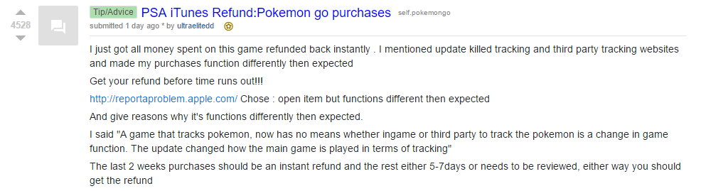 Pokemon Go refund