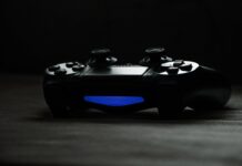 black and blue game controller